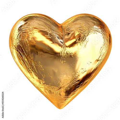 Luxurious Gold Heart Design on Isolated Transparent Background