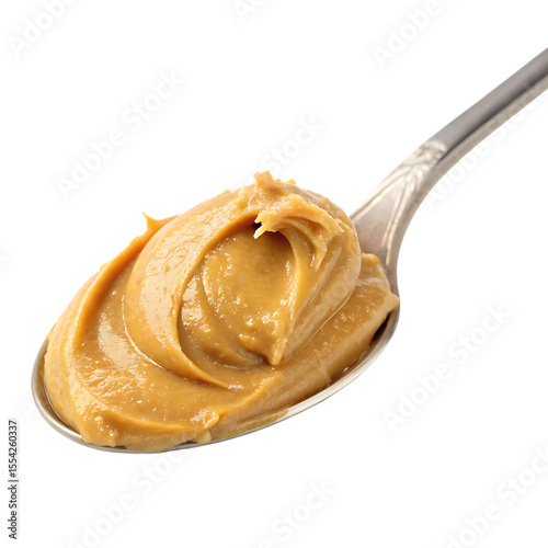 A single spoonful of smooth and creamy peanut butter, a delicious spread isolated on a transparent background png