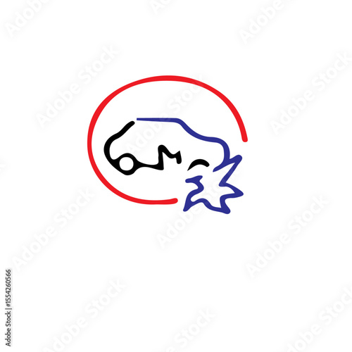 A car crash icon with red circle and blue impact illustration