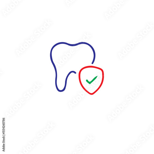 A blue tooth outline with a red shield and green checkmark