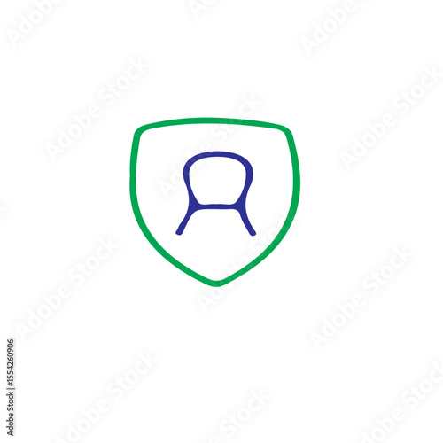 Abstract shield logo with chair shape in blue and green color
