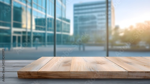 Wooden Table Top with Blurred Urban Background