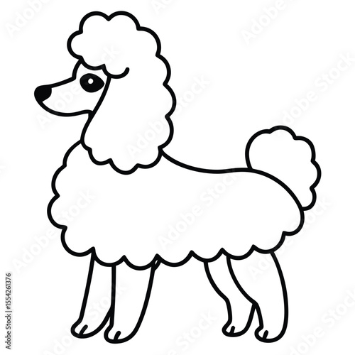 Simple line drawing of a cute poodle dog standing profile view