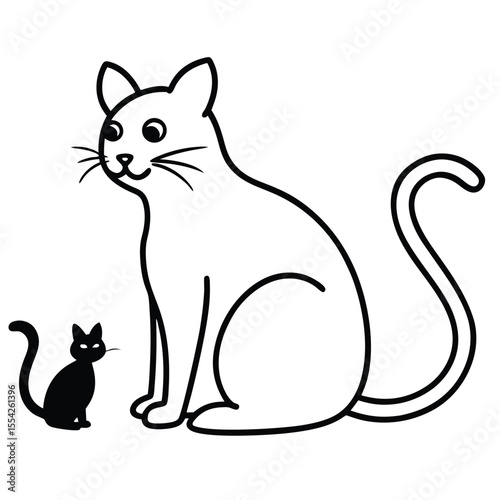 Two cats one black silhouette and one white outline sitting together