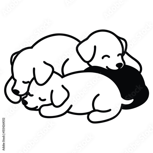 Three cute puppies sleeping peacefully together in a pile