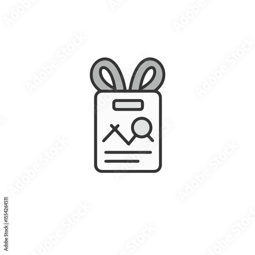 A minimalist illustration featuring a business card with infographic elements.