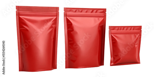Red Stand-Up Pouches Mockup 3 Sizes, Isolated on Transparent Background, packaging, design, Pouch, Mockup, Packaging