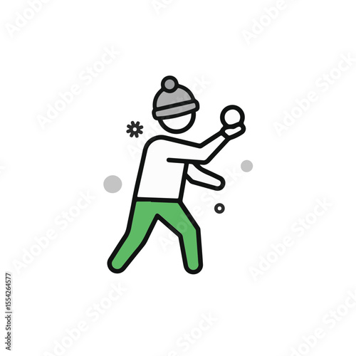 A person icon in winter playing snowball with happiness. 
