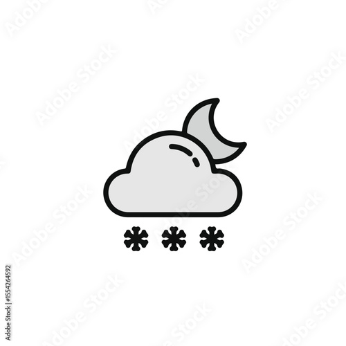 A simple line art weather icon depicting night snowfall with the moon.