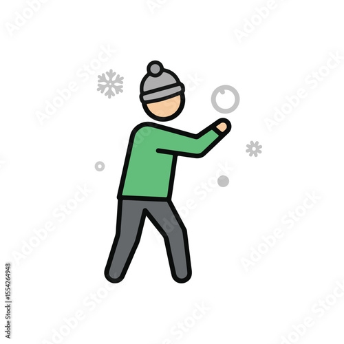 A person having fun and holding a snowball on winter.