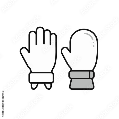 Line art style illustration of glove and mitten. 