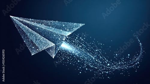 Abstract paper airplane, polygonal design, trails of light