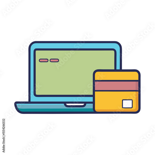 Laptop and credit card icon for online shopping and digital payments