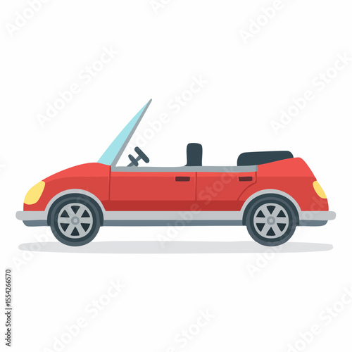 Red Convertible Car: A sleek red convertible car is depicted with a minimalist vector illustration, representing freedom, adventure, and open-road travel.