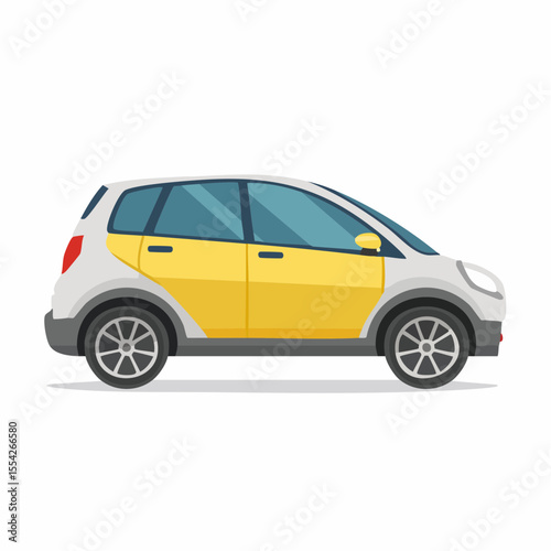 Modern Urban Transportation: A sleek, compact car, perfectly designed for navigating bustling city streets and promoting sustainable travel, captured from a high-angle perspective.