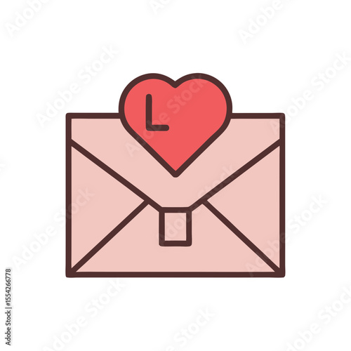 Pink envelope with red heart and letter l icon