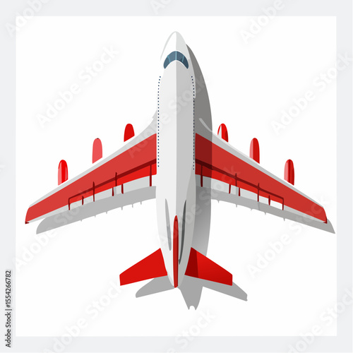 Aviation Aerial: An elevated view of a modern passenger airplane, showcasing its sleek design with a dynamic perspective, ready for flight