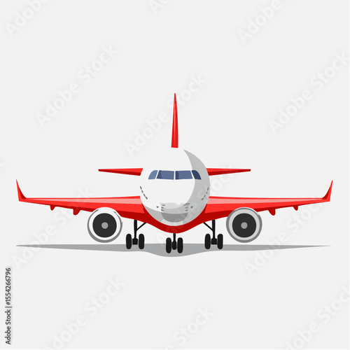 Red Airplane Front View: A striking red and white airplane, viewed head-on, poised for flight. Its powerful engines and streamlined design hint at the journeys and destinations that await.