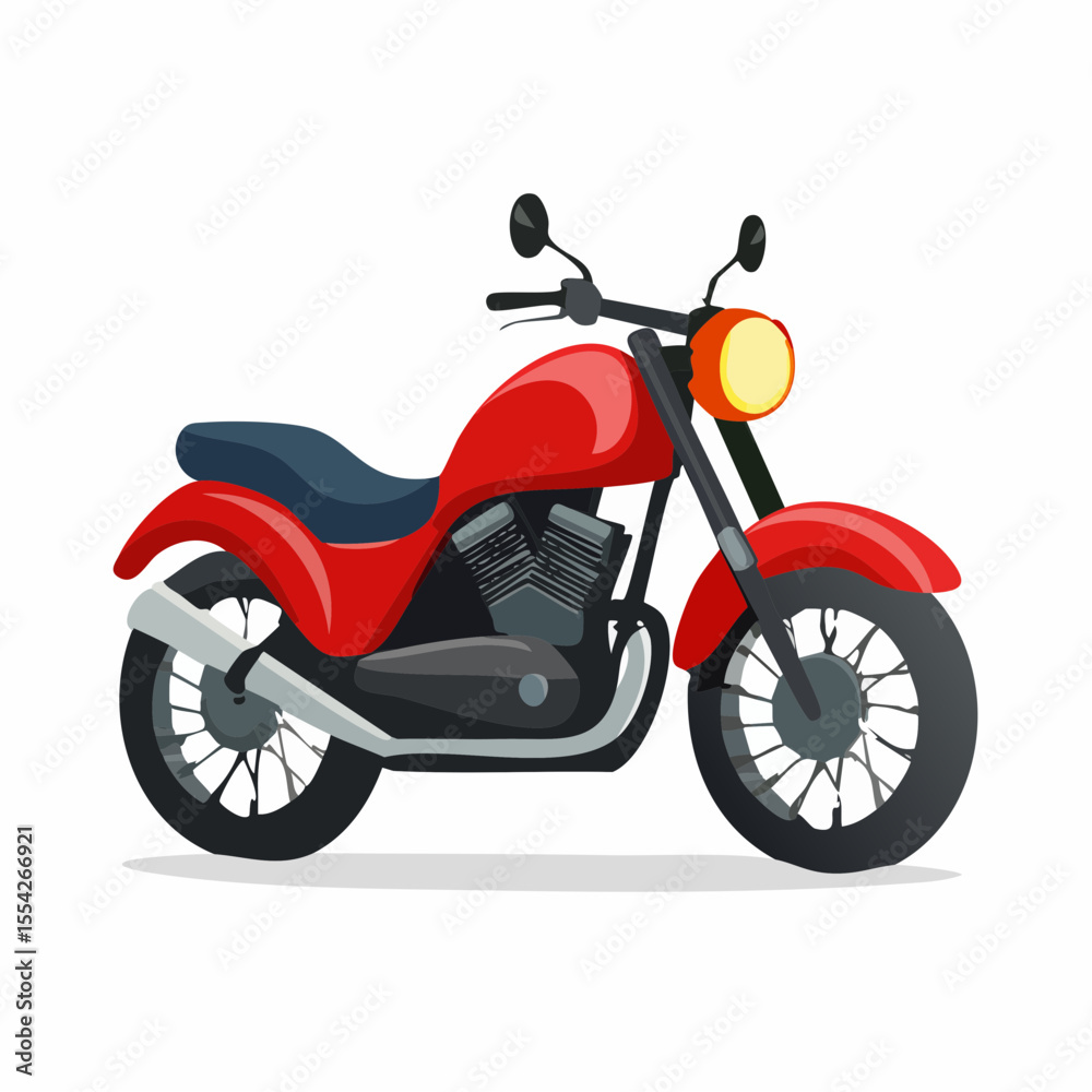 Fototapeta premium Crimson Ride: A vibrant red motorcycle, a symbol of freedom and adventure, stands ready, inviting you to explore the open road.
