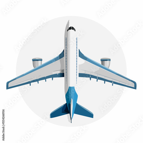 Aerial Voyage: A pristine, modern aircraft, viewed from directly above, radiates a sense of modern travel and adventure, perfect for transportation and tourism endeavors.