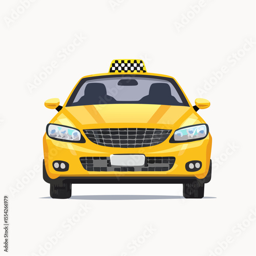 Yellow Taxi: An illustrative front view showcases a classic yellow taxi, adorned with its iconic checkered roof light, ready to transport passengers