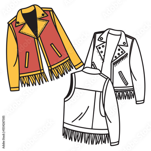 Stylized illustrations of western style jackets with fringes