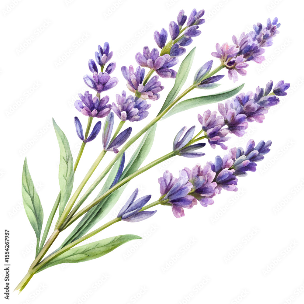 Naklejka premium Watercolor lavender sprig botanical illustration isolated on transparent background