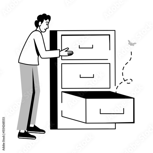A doodle style illustration showing empty drawer
