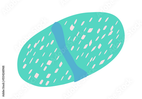 Turquoise Capsule blob with light blue line and pink spots