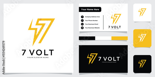 Bolt lightning with number 7. Electric logo vector number 7 vector illustration