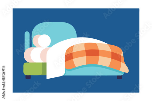 Cartoon Cozy Bed with Pillows and Blanket