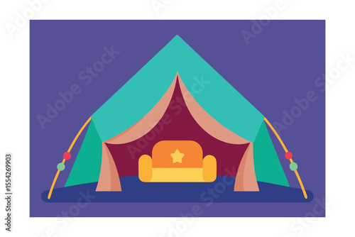 Cartoon Indoor Tent with Cushions and Fairy Lights