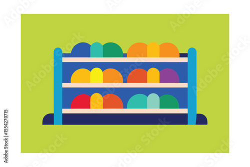 Cartoon Shoe Rack with Bright Colored Shoes