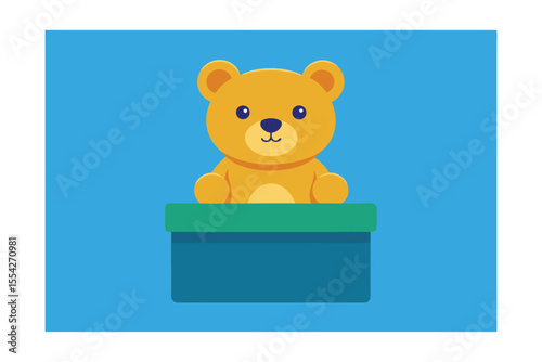 Cartoon Teddy Bear Sitting on Toy Storage Box