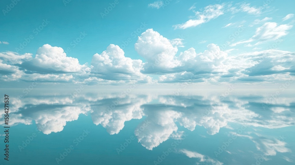Fototapeta premium Serene Sky: A Peaceful Reflection of Clouds in Calm Water Surface