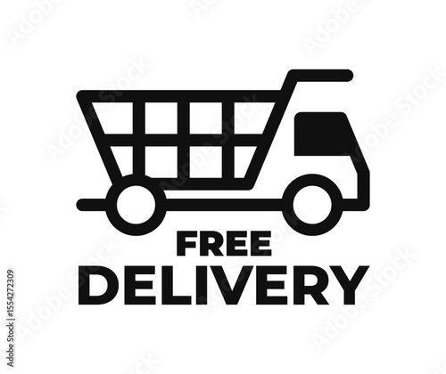 Free Delivery Service Truck Icon Isolated on White Background. Shopping Cart, Shopping Cart Trolley with Truck Silhouette. Vector Illustration