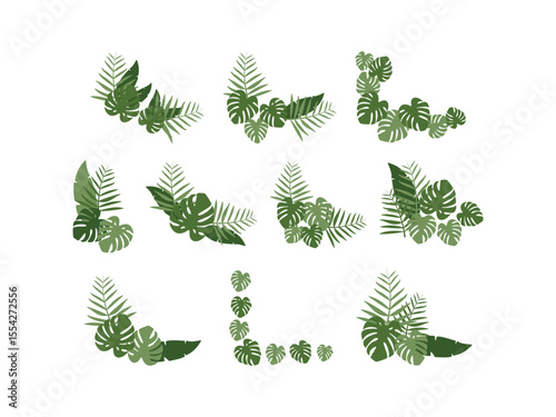 Aesthetic Tropical Leaf Corner Frame Elements Collection