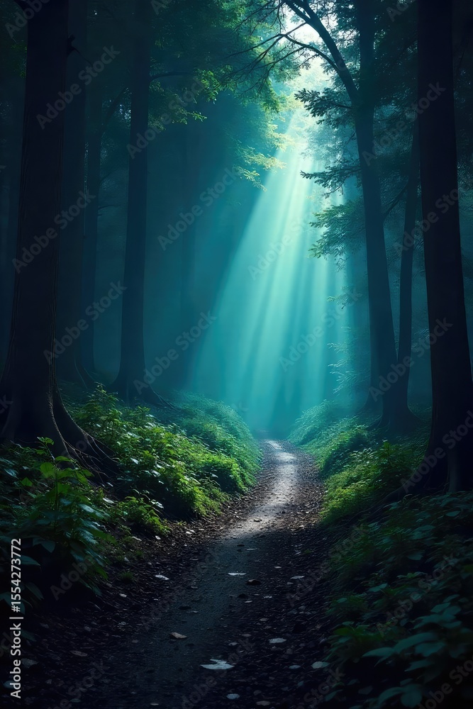 Obraz premium A powerful flashlight beam cuts through the darkness, illuminating a mysterious path ahead Perfect for themes of adventure, exploration, and mystery , beam, discover