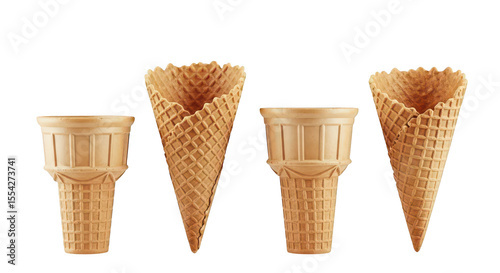 Waffle ice cream cones isolated