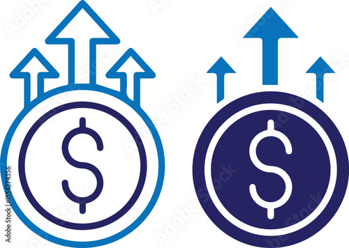 dollar sign,arrows pointing up,blue and purple,minimal,simple,financial,growth,investment,icon