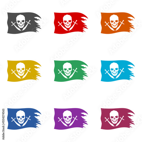 Pirate flag icon isolated on white background. Set icons colorful