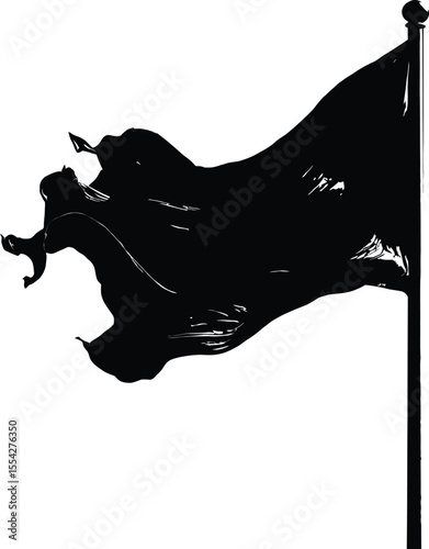 Tattered Black Flag Illustration – Monochrome Symbol of Protest, Rebellion, or Mourning with Rugged Edges for Conceptual Art, Graphic Design, and Editorial Projects
