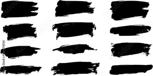 set of black paint, ink brush strokes. brush collection on white background