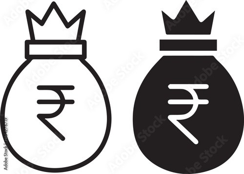 rupee sign icon with crown,vector illustration of indian currency symbol with crown design