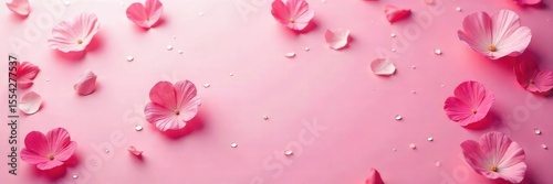 Delicate pink petals scattered on a vibrant pink background, creating a romantic and whimsical scene Perfect for design projects needing a soft, feminine touch , cherry blossom, pastel, blossom