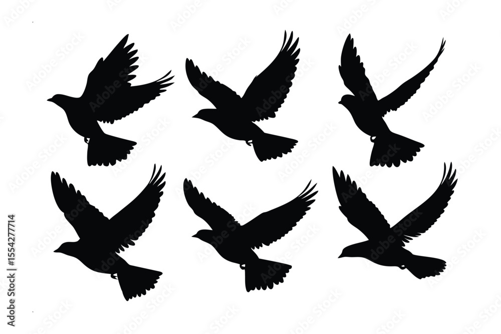 Obraz premium Flight of Freedom: A captivating display of bird silhouettes in mid-flight, elegantly captured against the backdrop, evoking a sense of soaring freedom and grace. 