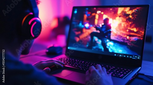Immersive Gaming Experience: A Gamer Lost in a Neon-Lit Virtual World