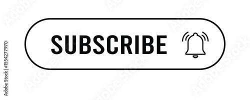 Subscribe Button outline in white background with Bell Icon black in Vector Style