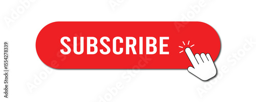 Subscribe Button with Hand Click Icon Red in Vector Style