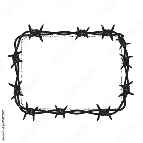 Barbed wire frame border with grunge floral and leaf swirl decoration